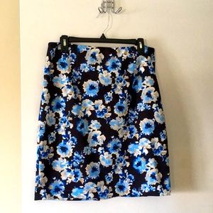 Black with blue floral pencil skirt